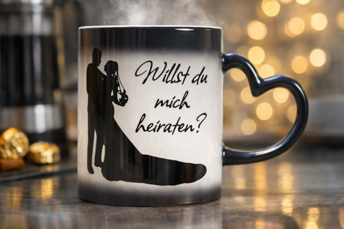 Zaubertasse mit Herzhenkel und persönlicher Botschaft – Farbwechsel-Tasse mit Magic-Thermo-Effekt